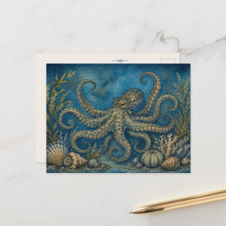Deep Sea Octopus Post Card Watercolour Inspired