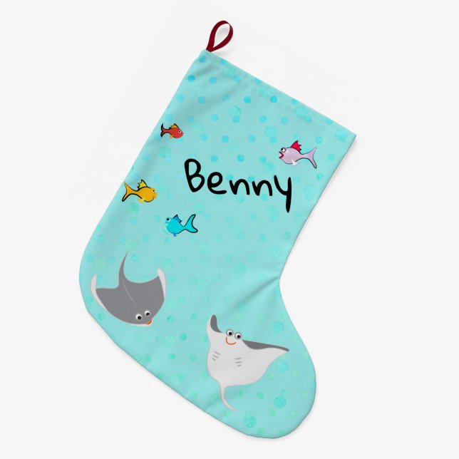 Deep Sea Stingray and Fish Large Christmas Stocking (Front (Hanging))