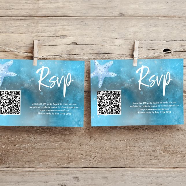 Deep Sea Summer Wedding QR Code RSVP Card (Creator Uploaded)