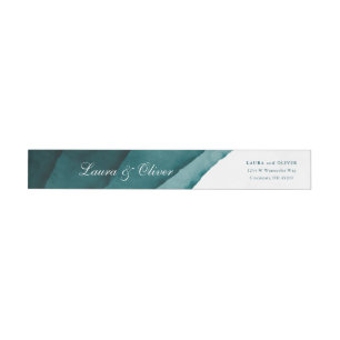 Deep-Sea Teal Watercolor Wedding Wrap-Around Label