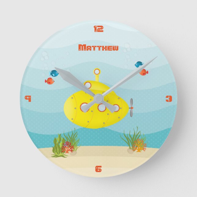 Deep Sea Yellow Submarine Round Clock (Front)