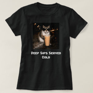 Deep Sips Served Cold Reflective Coffee Design T-Shirt