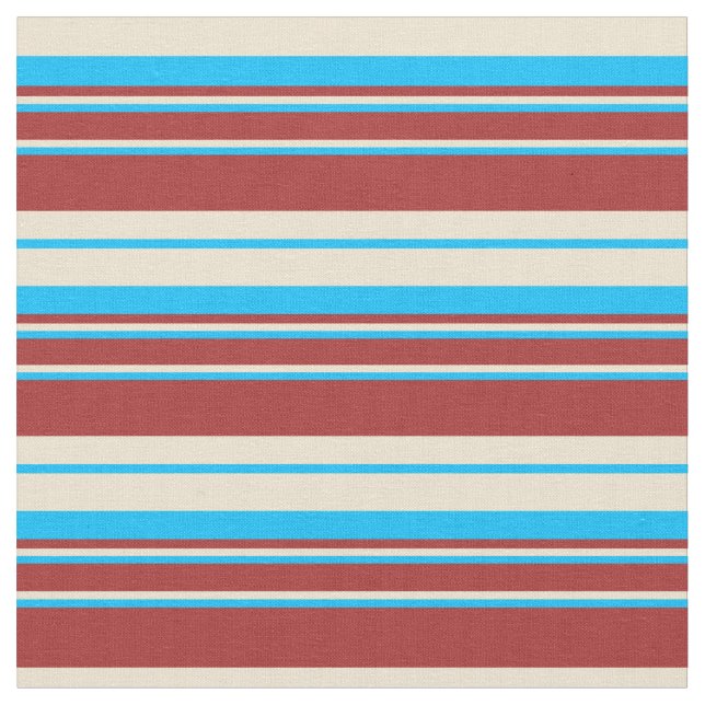Deep Sky Blue, Beige, and Brown Pattern Fabric (Close Up)