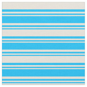 Deep Sky Blue & Beige Lined/Striped Pattern Fabric