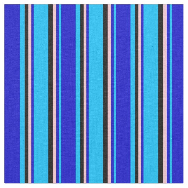 Deep Sky Blue, Blue, Pink, and Black Coloured Fabric (Close Up)