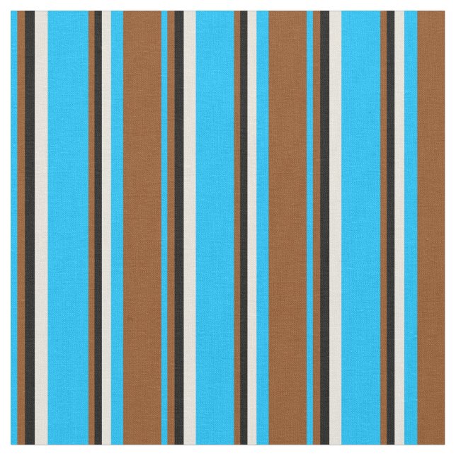 Deep Sky Blue, Brown, Black, and Beige Pattern Fabric (Close Up)