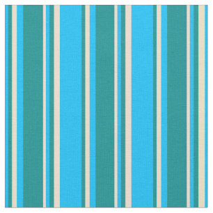 Deep Sky Blue, Dark Cyan, and Tan Stripes Fabric