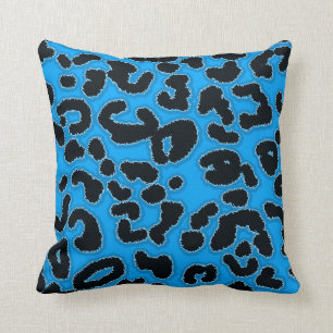 Deep Sky Blue Leopard Animal Print Cushion