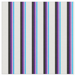 Deep Sky Blue, Plum, Indigo, Black & White Lines Fabric