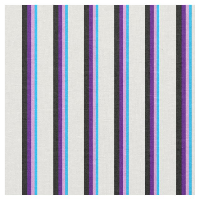 Deep Sky Blue, Plum, Indigo, Black & White Lines Fabric (Close Up)