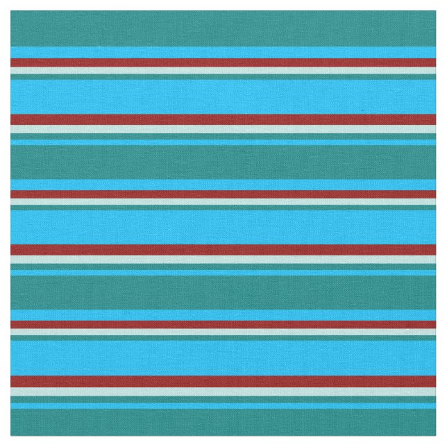 Deep Sky Blue, Teal, Turquoise & Dark Red Coloured Fabric (Close Up)
