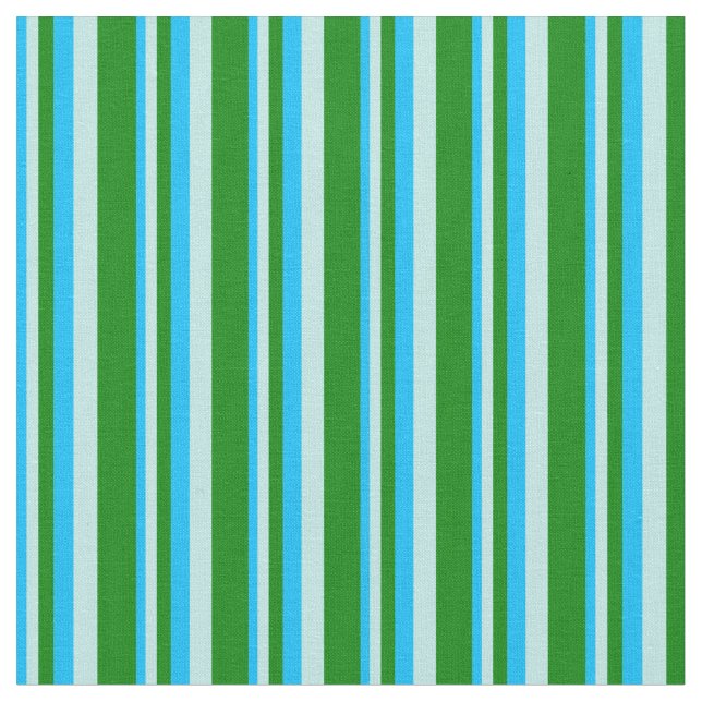 Deep Sky Blue, Turquoise & Green Coloured Stripes Fabric (Close Up)