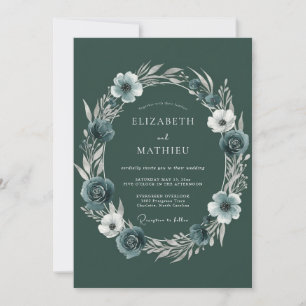 Deep Slate Anemone Wedding Invitation