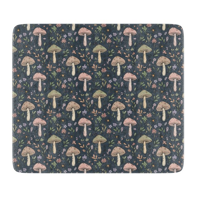 Deep Slate Blue Fungi Dark Academia Jewel Tone Cutting Board (Front)