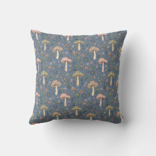 Deep Slate Fungi Seamless Pattern Moody Gothic Cushion