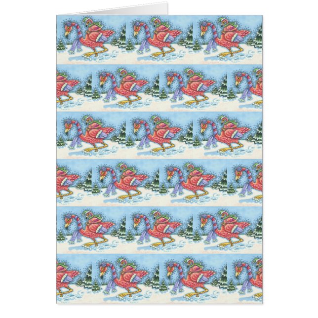 DEEP SNOW PINK FLAMINGO, CHRISTMAS GREETING CARD B (Front)