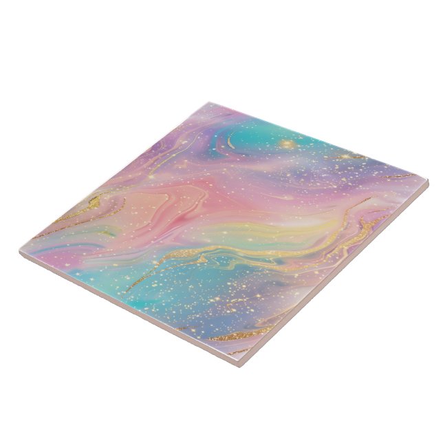 Deep Space Abstract Pastel Glitter Pattern Ceramic Tile (Side)