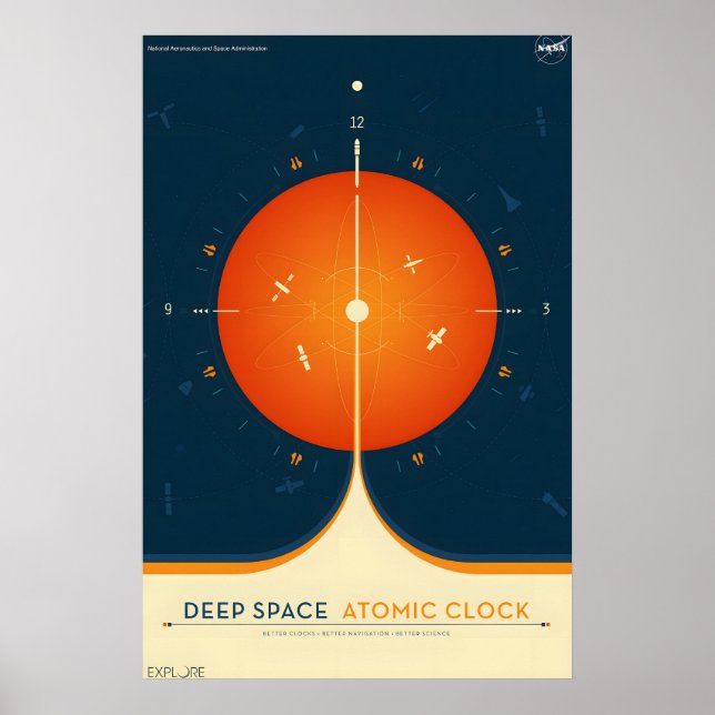 Deep Space Atomic Clock - NASA Retro Style Travel Poster (Front)