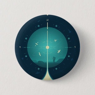 Deep Space Atomic Clock Poster, Blue Version. 6 Cm Round Badge