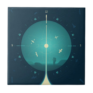 Deep Space Atomic Clock Poster, Blue Version. Ceramic Tile