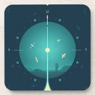Deep Space Atomic Clock Poster, Blue Version. Coaster