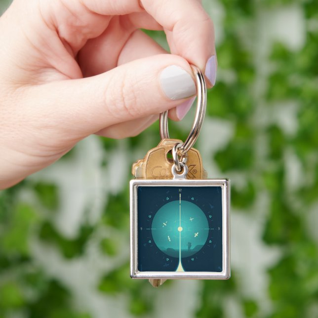 Deep Space Atomic Clock Poster, Blue Version. Key Ring (Hand)