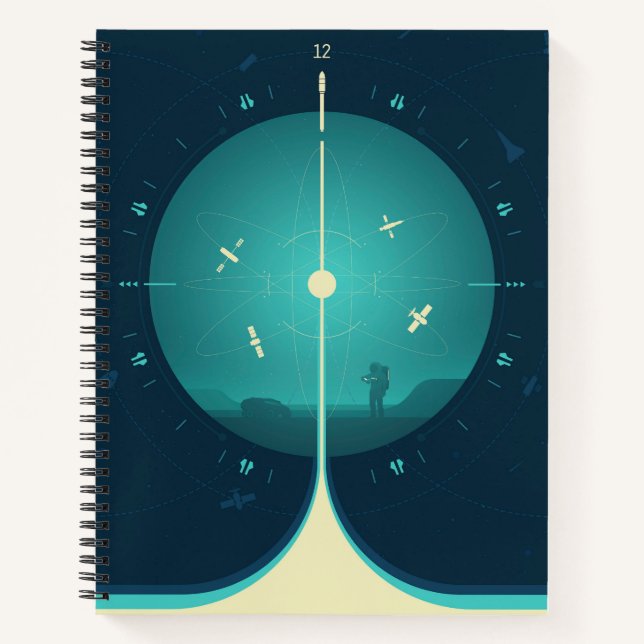 Deep Space Atomic Clock Poster, Blue Version. Notebook (Front)