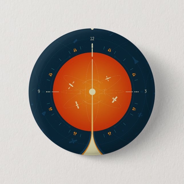 Deep Space Atomic Clock Poster, Orange Version. 6 Cm Round Badge (Front)