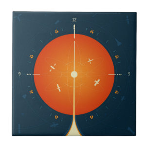 Deep Space Atomic Clock Poster, Orange Version. Ceramic Tile