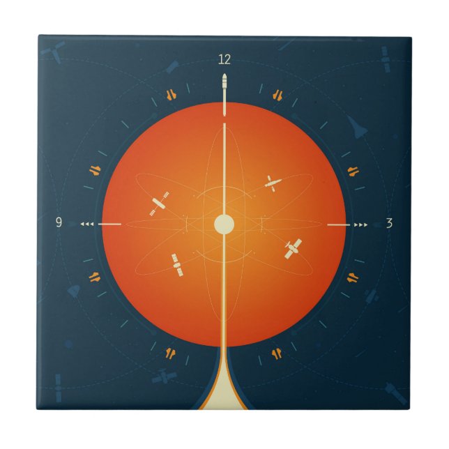 Deep Space Atomic Clock Poster, Orange Version. Ceramic Tile (Front)