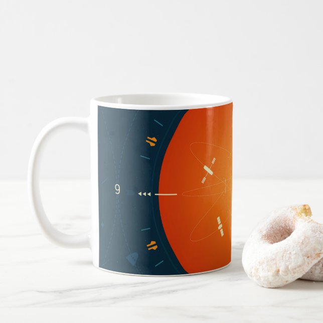 Deep Space Atomic Clock Poster, Orange Version. Coffee Mug (With Donut)