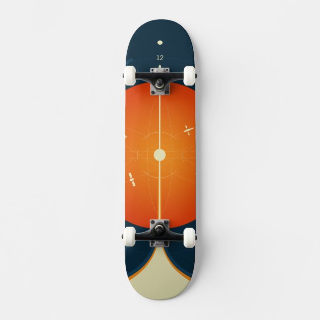 Deep Space Atomic Clock Poster, Orange Version. Skateboard (Front)