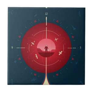Deep Space Atomic Clock Poster, Red Version. Ceramic Tile