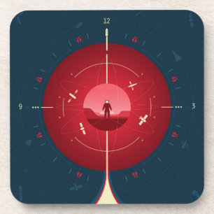 Deep Space Atomic Clock Poster, Red Version. Coaster