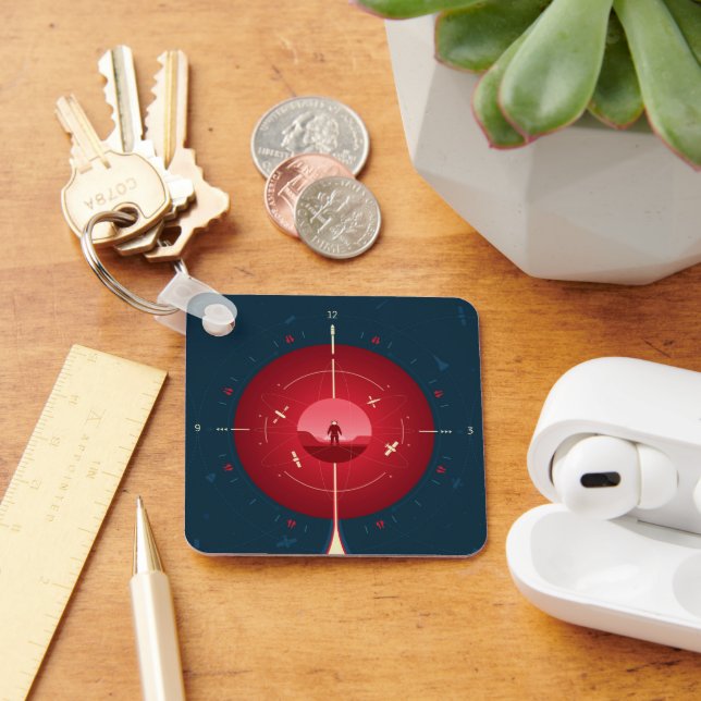 Deep Space Atomic Clock Poster, Red Version. Key Ring (Desk)
