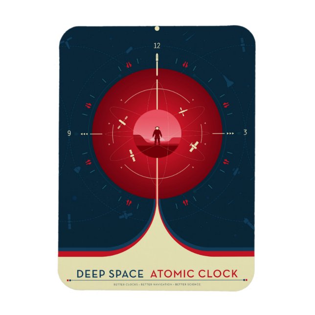 Deep Space Atomic Clock Poster, Red Version. Magnet (Vertical)