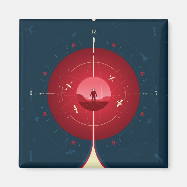 Deep Space Atomic Clock Poster, Red Version. Magnet (Front)