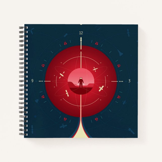 Deep Space Atomic Clock Poster, Red Version. Notebook (Front)