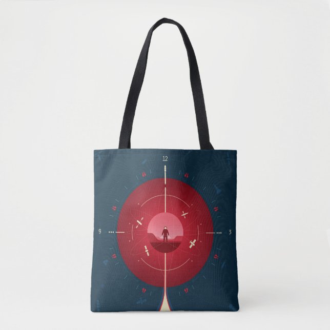 Deep Space Atomic Clock Poster, Red Version. Tote Bag (Front)