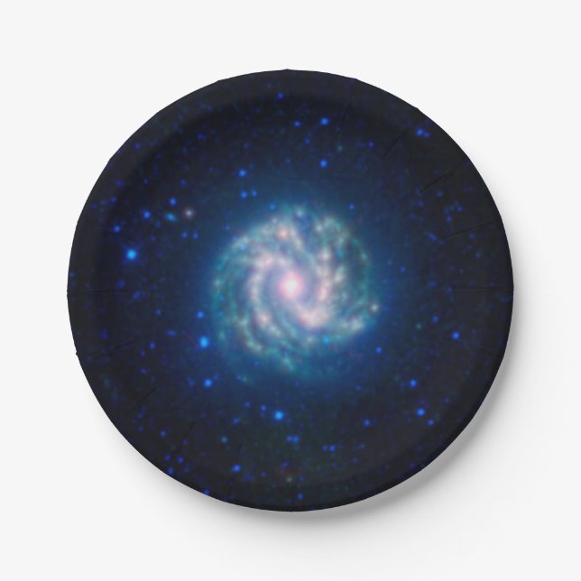 Deep Space Blue Spiral Pinwheel Galaxy Paper Plate (Front)