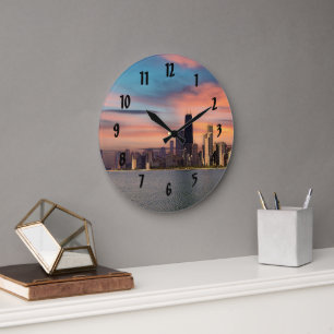 Deep Sunset Chicago Large Clock