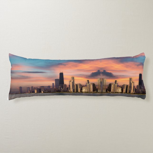 Deep Sunset over Chicago  Body Cushion (Front)