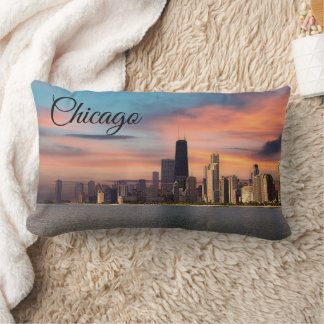 Deep Sunset over Chicago Lumbar Cushion