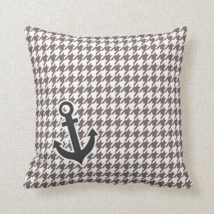 Deep Taupe Houndstooth; Anchor Cushion