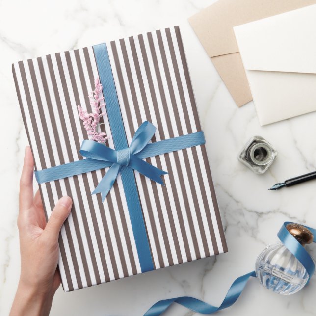 Deep Taupe & White Stripes Wrapping Paper (Gifting)