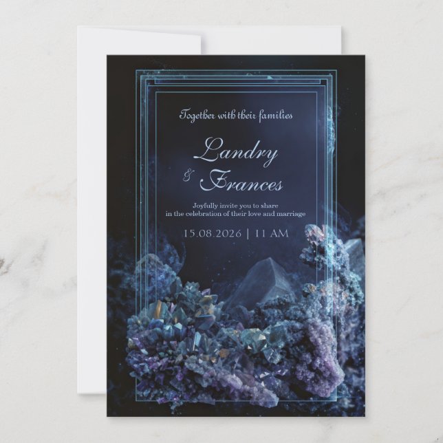 Deep Teal Amethyst Crystal Neon Frame Wedding Invitation (Front)
