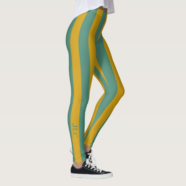 Deep Teal and Spicy Mustard Stripe Monogram Leggings (Right)
