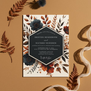 Deep Teal Autumn Bloom Wedding Invitation