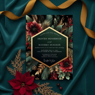 Deep Teal Bloom Luxe Wedding Invitation