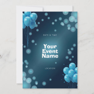 Deep Teal Blue Bokeh Balloon Invitation